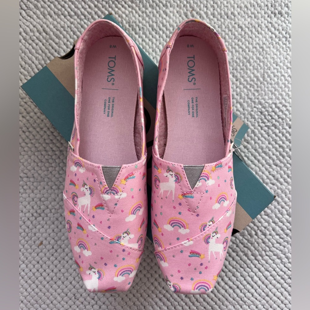 New in Box Toms Alpargata Almond Blossom Unicorn Print Shoes
